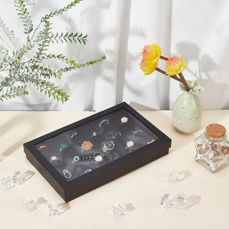 Ørestikker/Ring Display med klar top – Rektangulær (Sort, 215x137x32mm) - Uniq Perler - 