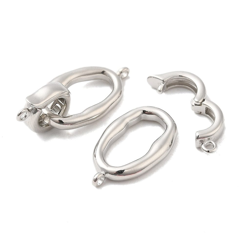 Organisk Fold Over Lås, Platinium Farvet Messing, 31,5mm - Uniq Perler - 111619