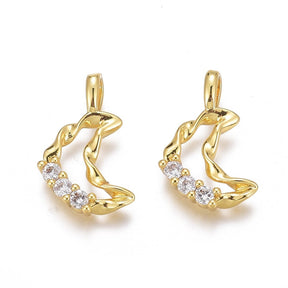 Organic Moon Pendant With Zirconia, 18K Long-Lasting Gold Plated, 16x9.5mm - Uniq Perler - 111457