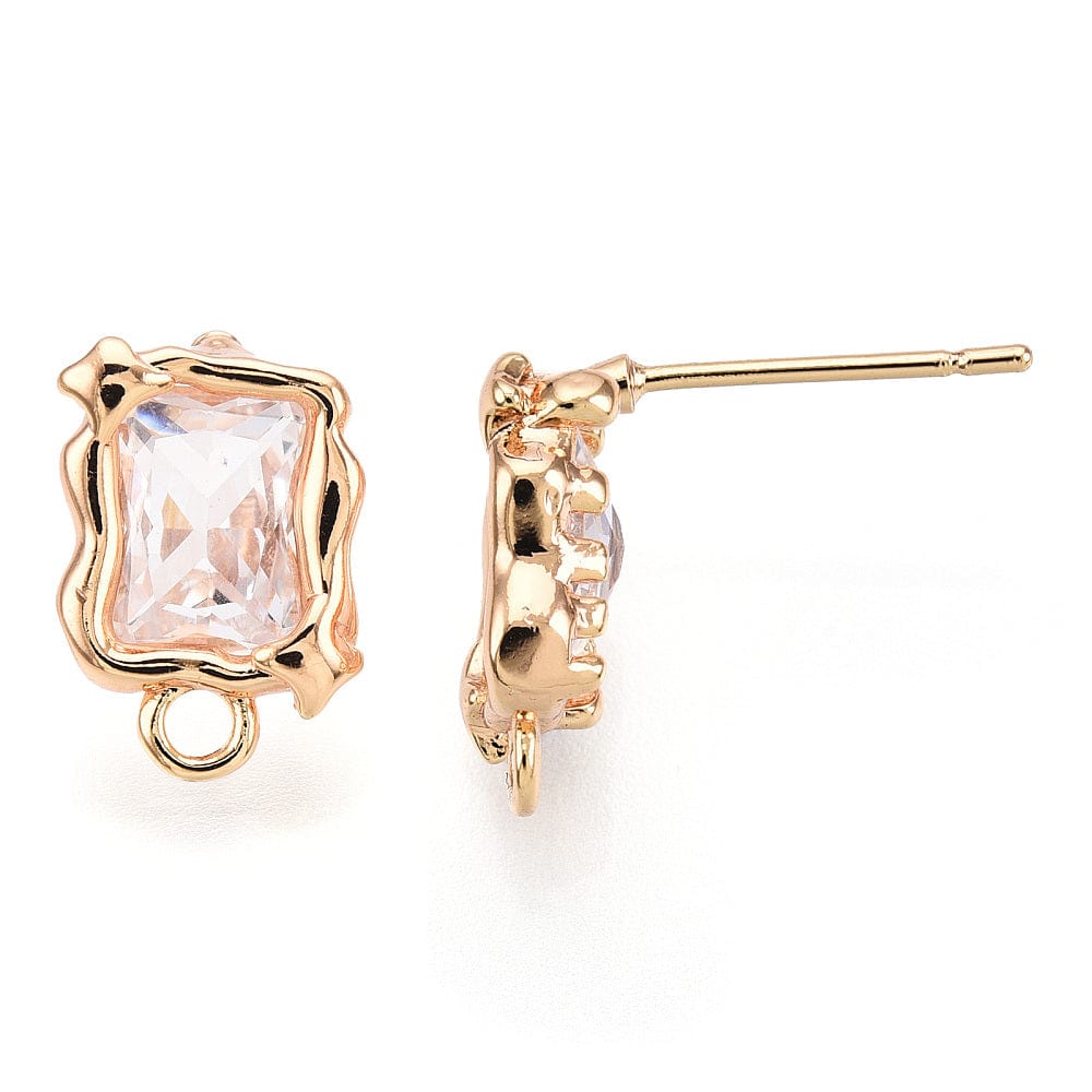 Organiske Ørestikkere Med Klar Glas, 18K Forgyldt, 13,5x9mm - Uniq Perler - 114168