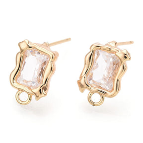 Organic Ear studs With Clear Glass, 18K Gold-plated, 13.5x9mm - Uniq Perler - 114168