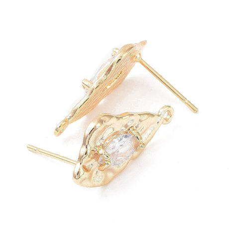 Organiske Ørestikkere Med Zirkonia Sten, 18K Forgyldt Messing, 20x10mm - Uniq Perler - 112895