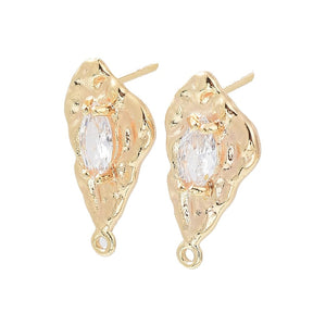 Organic Ear studs With Zirconia Stones, 18K Gold-plated Brass, 20x10mm - Uniq Perler - 112895
