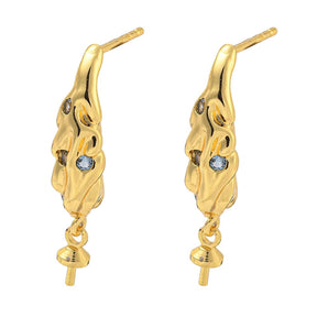 Organic Ear studs For Top-drilled Pearl, Long-Lasting Gold Plated, (28x6mm) - Uniq Perler - 407841