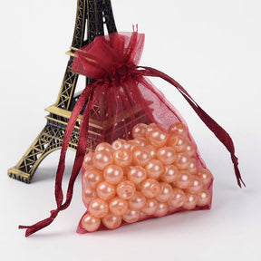 Organza Presentpåsar Med Snöre – Mörkröd (7x9cm) 10 st. - Uniq Perler - 115973