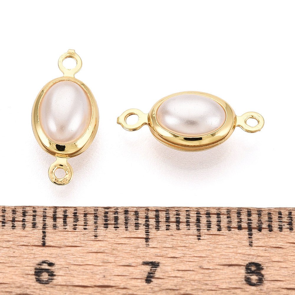 Ovales Zwischenstück mit Perle – Langlebiges 18K Vergoldet Messing (14,5x7x4,5mm)