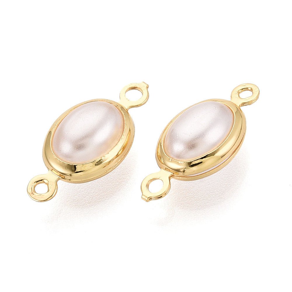 Ovales Zwischenstück mit Perle – Langlebiges 18K Vergoldet Messing (14,5x7x4,5mm)