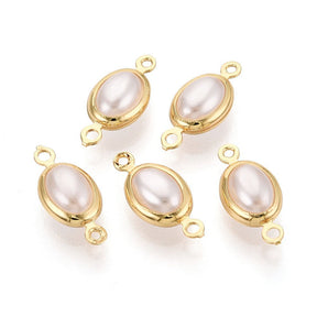 Ovales Zwischenstück mit Perle – Langlebiges 18K Vergoldet Messing (14,5x7x4,5mm)