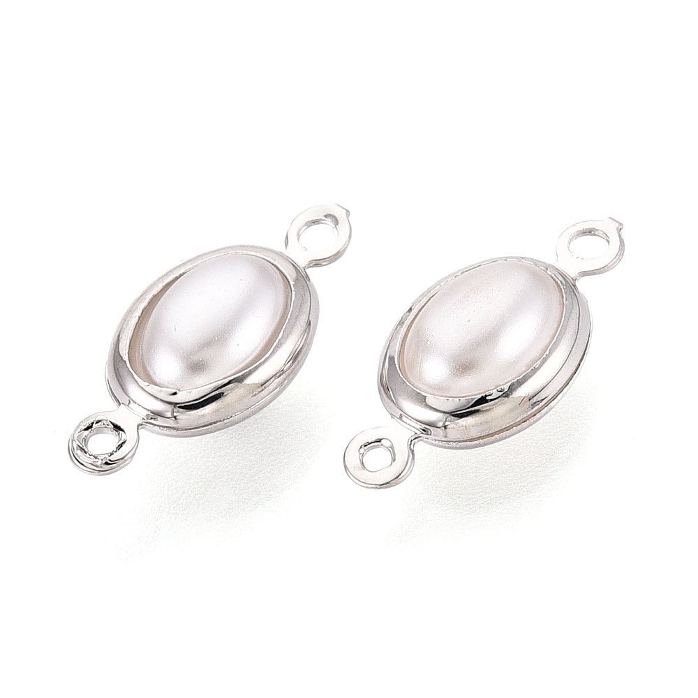 Oval Mellemled Med Perle – Langtidsholdbar Platinbelagt Messing (14,5x7x4,5mm)2 stk. - Uniq Perler - 119626