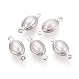 Oval Mellemled Med Perle – Langtidsholdbar Platinbelagt Messing (14,5x7x4,5mm)2 stk. - Uniq Perler - 119626