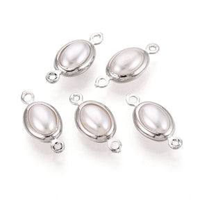 Oval Mellemled Med Perle – Langtidsholdbar Platinbelagt Messing (14,5x7x4,5mm)2 stk. - Uniq Perler - 119626