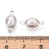 Oval Mellemled Med Perle – Langtidsholdbar Platinbelagt Messing (14,5x7x4,5mm)2 stk. - Uniq Perler - 119626