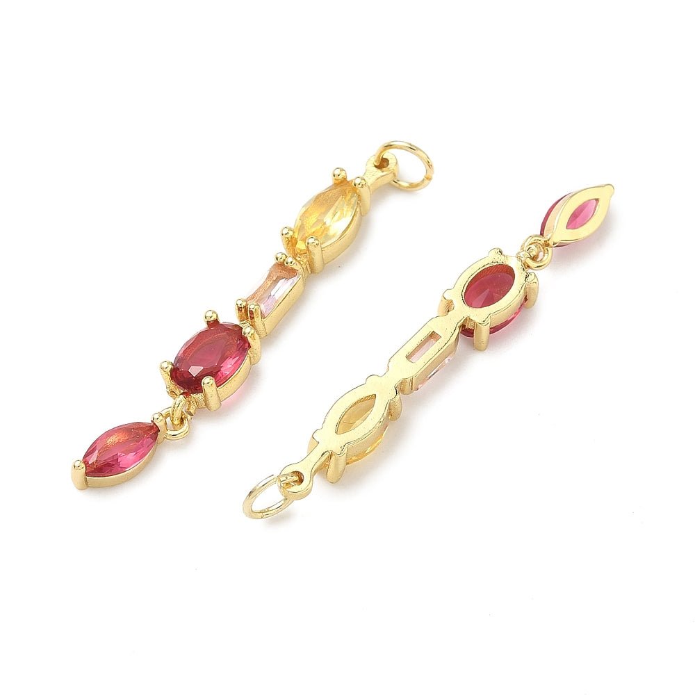 Oval Vedhæng – Rød/Pink Zirkonia 18K Forgyldt Langtidsholdbar (39mm) - Uniq Perler - 117667