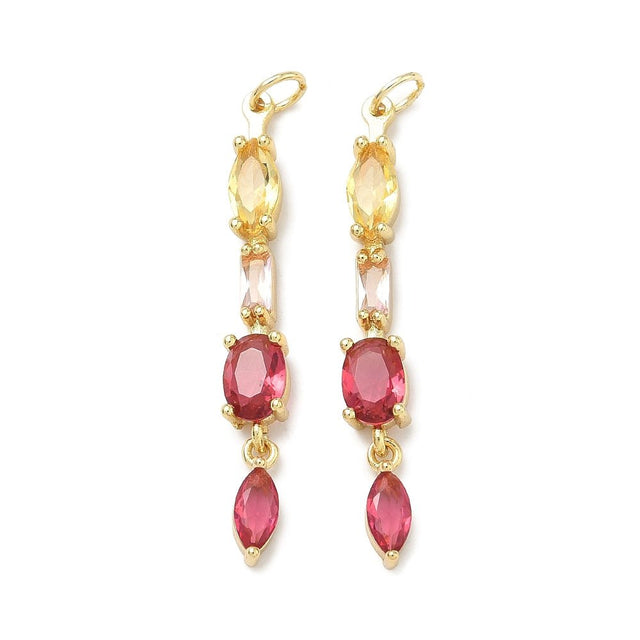 Oval Vedhæng – Rød/Pink Zirkonia 18K Forgyldt Langtidsholdbar (39mm) - Uniq Perler - 117667