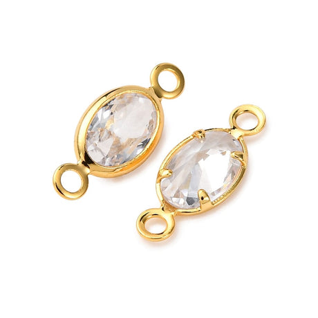 Ovale Mellemled Med Klare Zirkonia, 18K Langtidsholdbar Forgyldt (11,5mm, 2 stk) - Uniq Perler - 115675