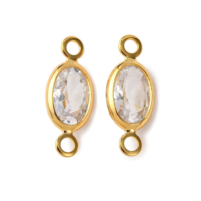 Ovale Mellemled Med Klare Zirkonia, 18K Langtidsholdbar Forgyldt (11,5mm, 2 stk) - Uniq Perler - 115675