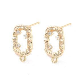 Ovale Ohrstecker mit 3 Zirkonia-Steinen - 18K Vergoldet (15x9mm) - Uniq Perler - 112807