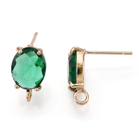 Ovale Ørestifter med grønt glass – Forgylt 18K messing (12 - 14mm) - Uniq Perler - 117321