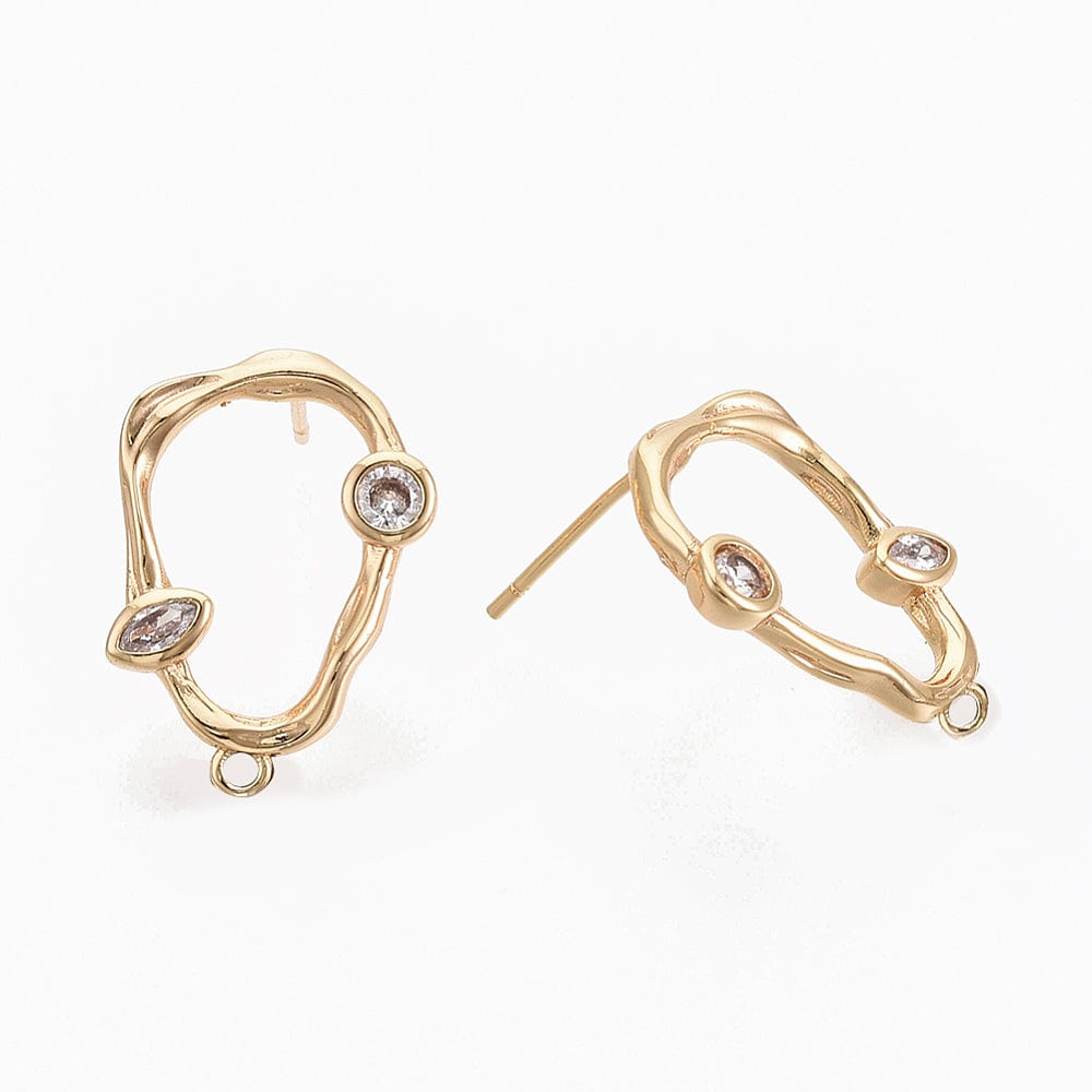 Ovale Ørestikkere Med Zirkonia Sten, 18K Forgyldt, (20x14mm) - Uniq Perler - 537425