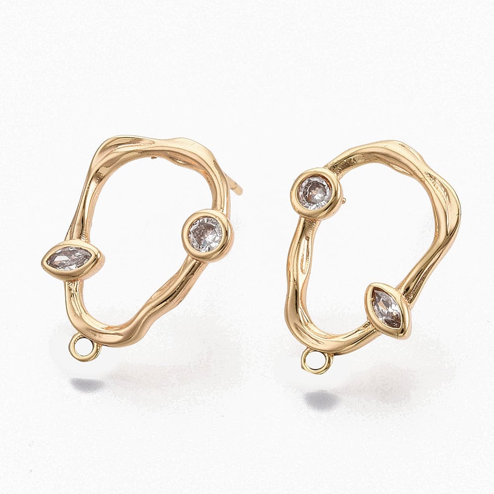 Ovale Ørestikkere Med Zirkonia Sten, 18K Forgyldt, (20x14mm) - Uniq Perler - 537425