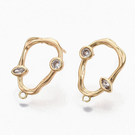 Ovale Ørestikkere Med Zirkonia Sten, 18K Forgyldt, (20x14mm) - Uniq Perler - 537425