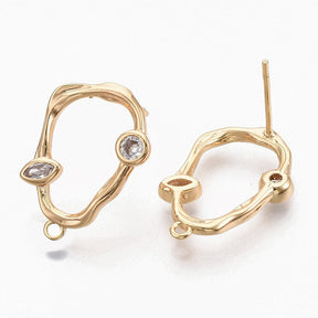 Oval Ear studs With Zirconia Stones, 18K Gold-plated, (20x14mm) - Uniq Perler - 537425