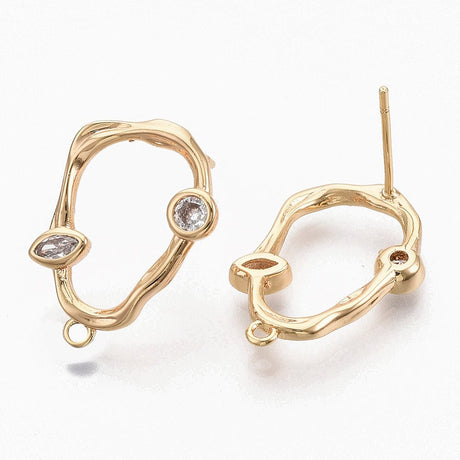 Ovale Ørestikkere Med Zirkonia Sten, 18K Forgyldt, (20x14mm) - Uniq Perler - 537425