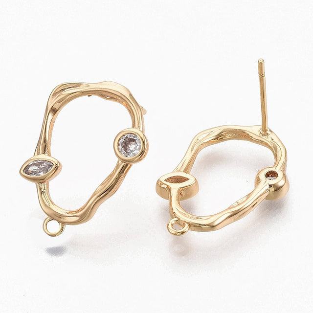 Ovale Ørestikkere Med Zirkonia Sten, 18K Forgyldt, (20x14mm) - Uniq Perler - 537425