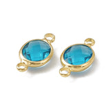 Ovalt Glas Mellemled, Blå, Forgyldt, 8,5x16,5x4mm, (2 stk) - Uniq Perler - 114700