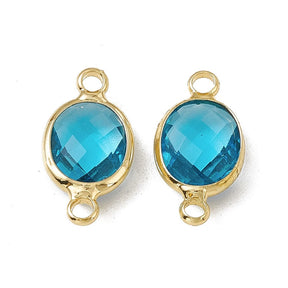 Ovales Glas-Zwischenteil, Blau, Vergoldet, 8,5x16,5x4mm, (2 Stück) - Uniq Perler - 114700