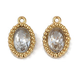 Ovalt Vandfast Vedhæng Med klar Glas, 18K Forgyldt Stål, 10x6,5mm, 2 stk. - Uniq Perler - 868687