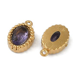Ovalt Vandfast Vedhæng Med Lilla Glas, 18K Forgyldt Stål, 10x6,5mm, 2 stk. - Uniq Perler - 973456