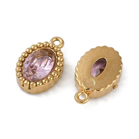 Ovalt Vandfast Vedhæng Med Rosa Glas, 18K Forgyldt Stål, 10x6,5mm, 2 stk. - Uniq Perler - 968978