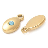 Ovalt Vedhæng Med Blå Rhinsten, Forgyldt Stål, 15,5x10mm - Uniq Perler - 114256