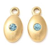 Ovalt Vedhæng Med Blå Rhinsten, Forgyldt Stål, 15,5x10mm - Uniq Perler - 114256