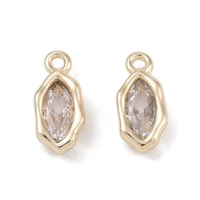 Oval Pendant With Zirconia Stones, 18K Gold-plated, 9x2.5x4mm - Uniq Perler - 112462