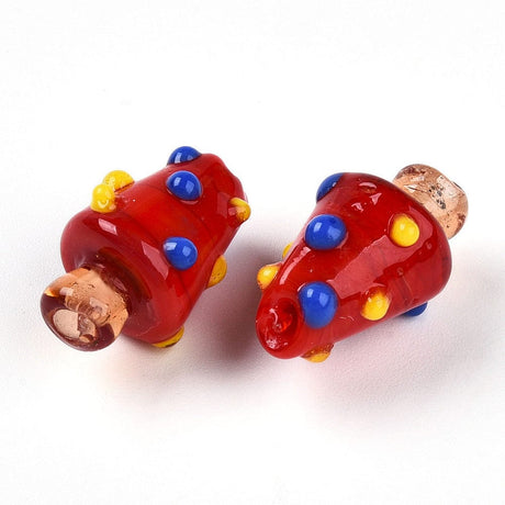 Paddehatte Håndlavede Lampwork Glasperler - Røde (17x11mm), 4 stk. - Uniq Perler - 087742