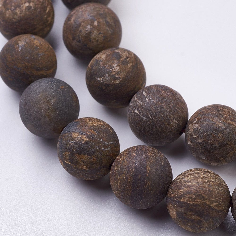 Pandahall Ass. perler og sten Bronzit, frostet/mat, 10 mm