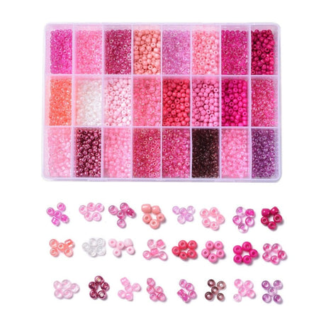 Pandahall DIY SÆT DIY Kasse Med 24 Farver Seed Beads, Rosa/Lilla Mix, 3,5-4mm
