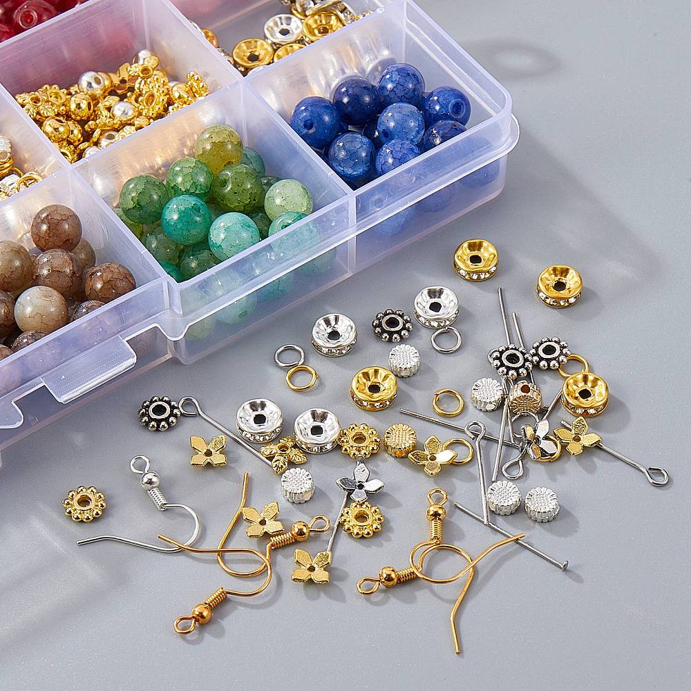 Pandahall DIY SÆT Sæt med perler, metal perler, ørekrog og elastik m.m.