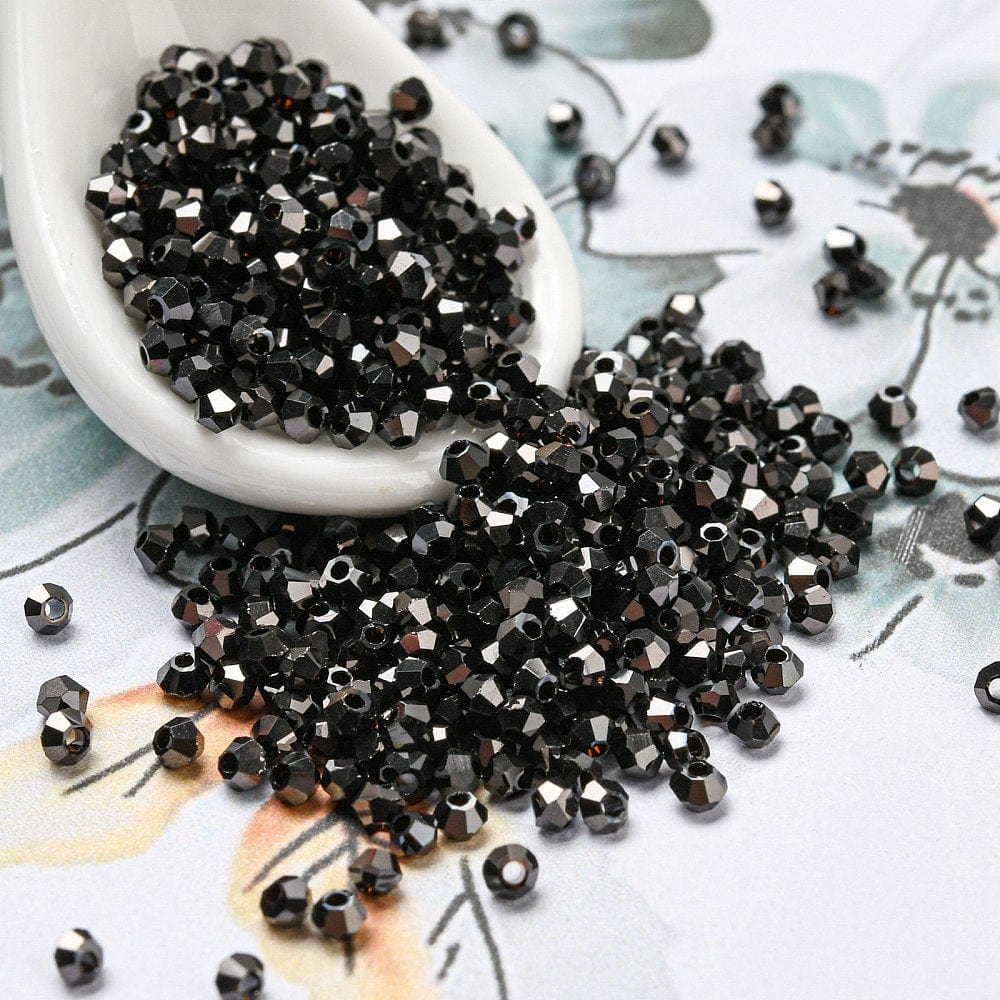 Pandahall Enkelt perler og sæt Elektroplatede Glasperler, Bicones, sorte, 2x2mm, 50 stk.