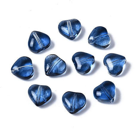 Pandahall Enkelt perler og sæt Glas Hjerter, blå, str. 7,5x8 mm, 6 stk.