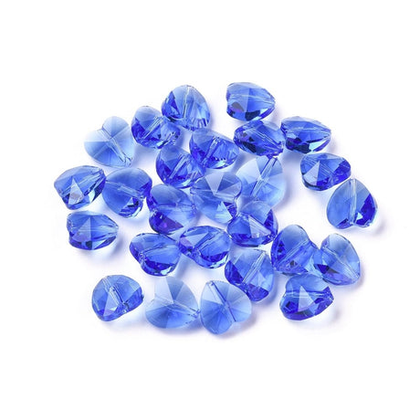 Pandahall Enkelt perler og sæt Glas Hjerter, Facetteret, 10 stk, blå