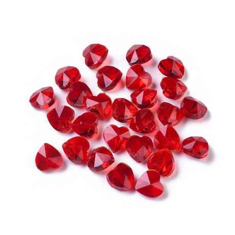Pandahall Enkelt perler og sæt Glas Hjerter, Facetteret, 10 stk, rød