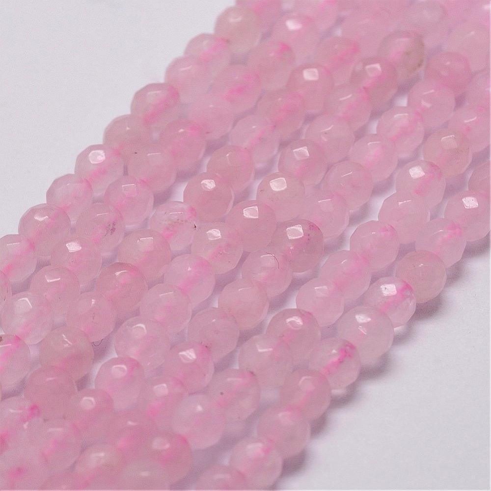 Pandahall kvarts perler Facetteret rosakvarts, 4mm