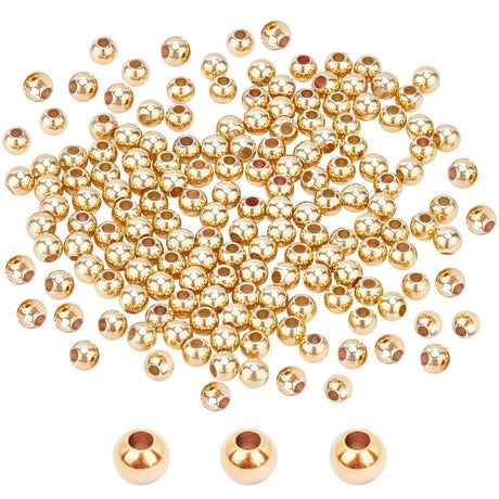 Pandahall Metal perler 4 mm guldbelagte messing perler, Langtids holdbar forgyldtning, 300 stk.