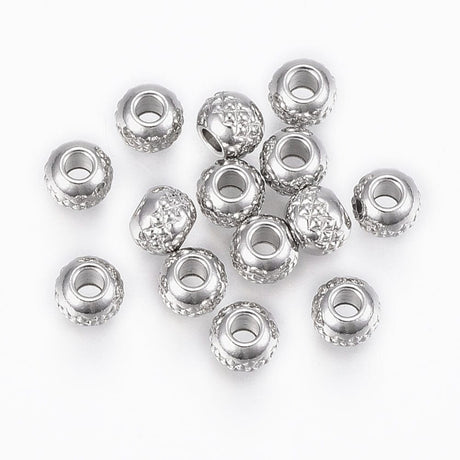 Pandahall Metal perler 4x3 mm Stål perler med flot mønster, 10 stk.