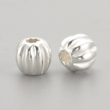 Pandahall Metal perler 6 stk. forsølvet perler med riller (3x2,5 mm)
