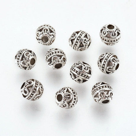 Pandahall Metal perler Antik Sølv, Metal perler str. 5,5 mm, 10 stk.