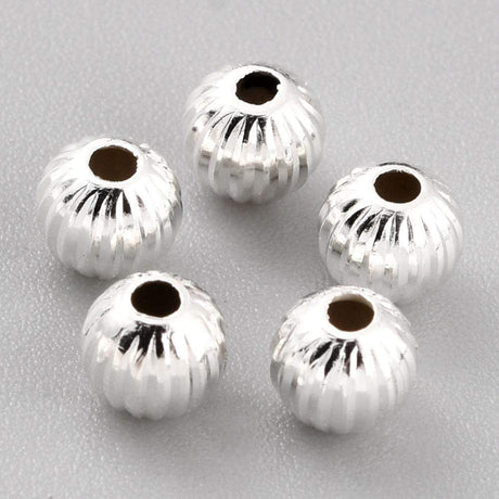 Pandahall Metal perler AUKTION......25 stk. forsølvet perler med riller (5 mm)